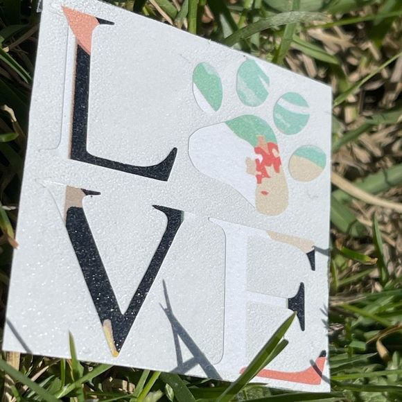 Floral LOVE Dog Print Vinyl Window Decal - Picture 3 of 3